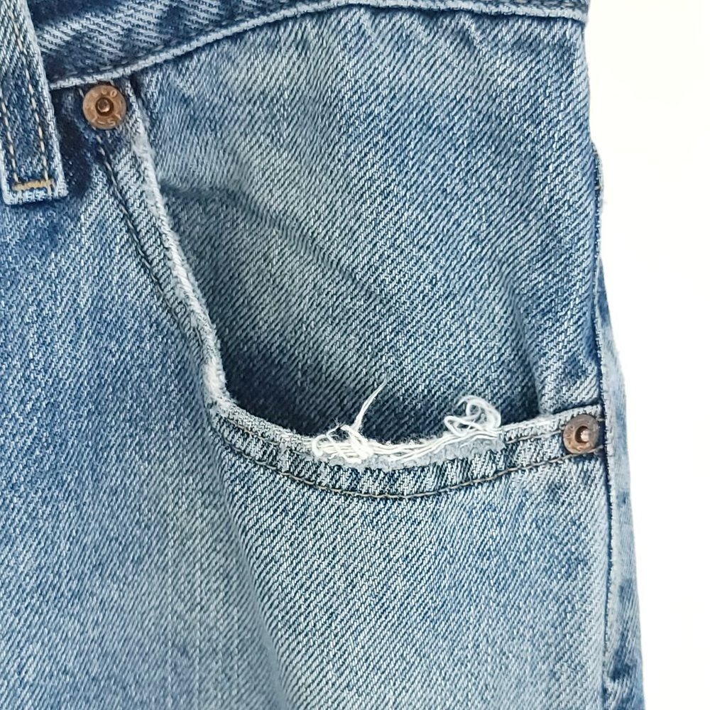 Levi's 505 Denim Jeans Men's 34x30 Blue With Fade Distressed Destroyed - Picture 5 of 15